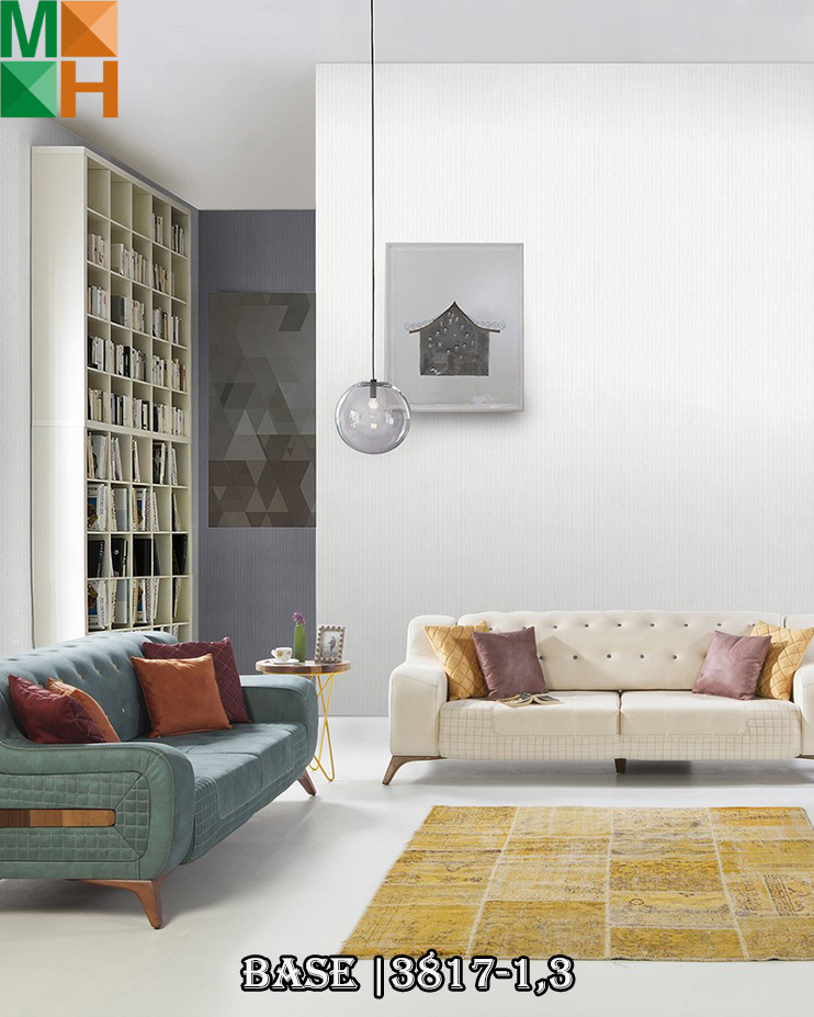  Giấy dán tường vân dọc chìm 3817 màu trắng, xanh min, xanh.